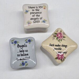 Ceramic Inspirational Trinket Boxes With Floral Design & Quotes 2"